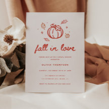 Minimalist Red Script "Fall in Love" Bridal Shower