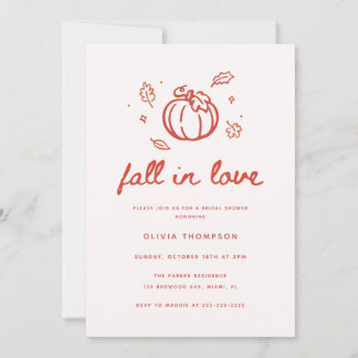 Minimalist Red Script "Fall in Love" Bridal Shower Invitation