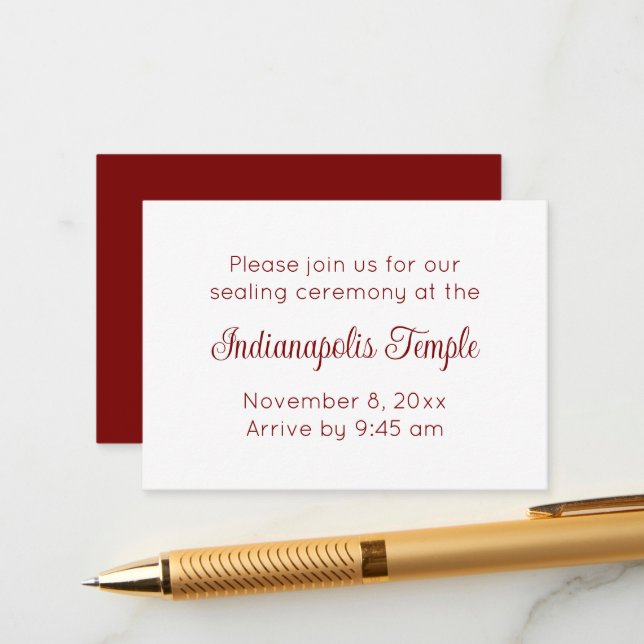 Minimalist Red Script Temple Sealing Invitation (Front/Back In Situ)