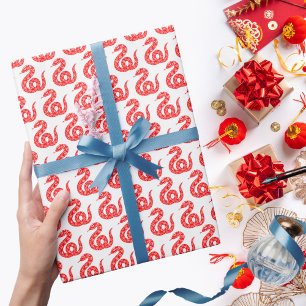 Minimalist Red Snake Pattern Chinese New Year 2025 Wrapping Paper
