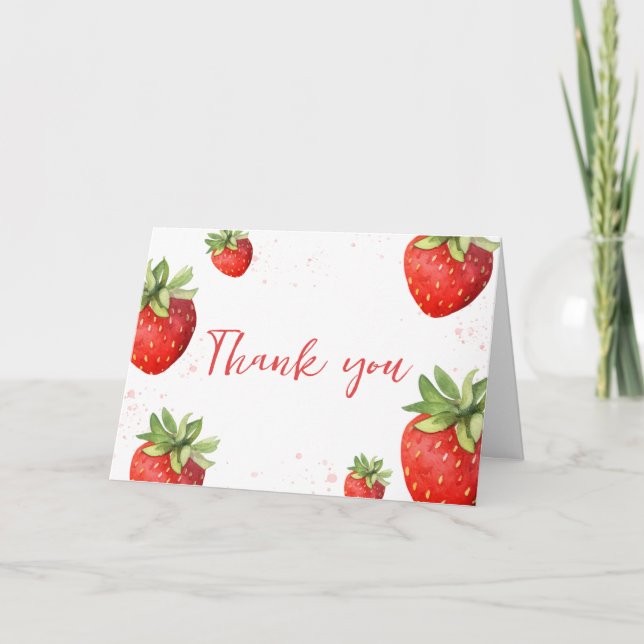 Minimalist Red Strawberry Baby Shower  Thank You Card (Front)