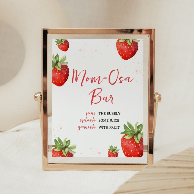 Minimalist Red Strawberry Mum Osa Bar Poster (Berry Sweet Baby Shower Mom Osa Bar Sign)