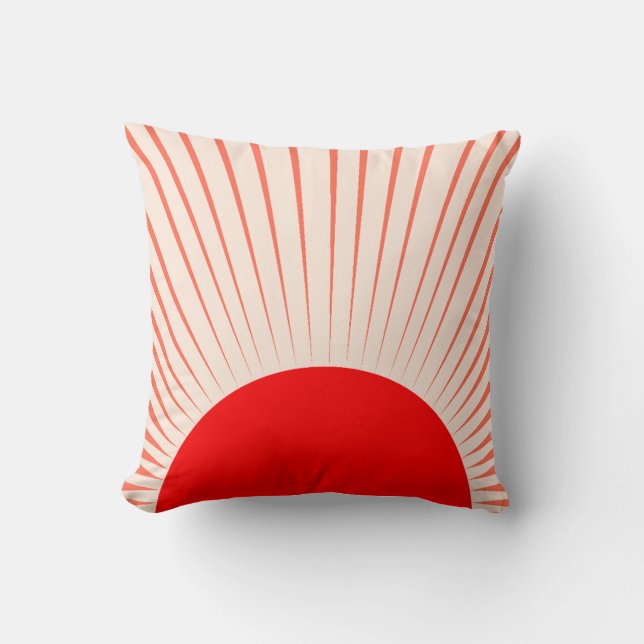 Minimalist Red Sun and Sun Rays Cushion (Front)