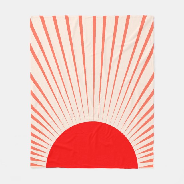 Minimalist Red Sun and Sun Rays Fleece Blanket (Front)