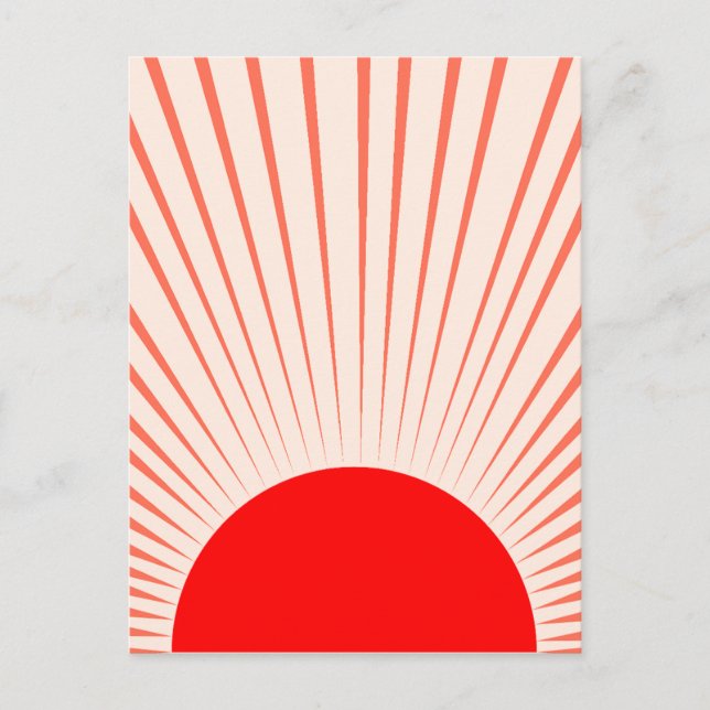 Minimalist Red Sun and Sun Rays Postcard (Front)