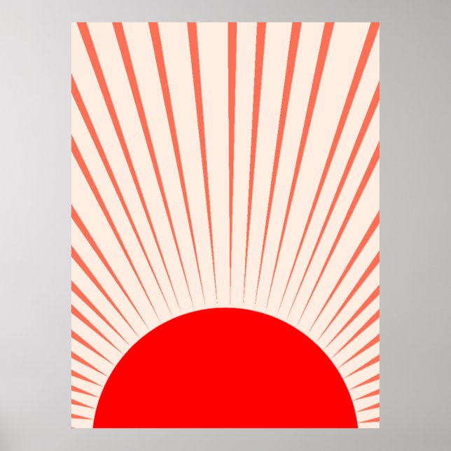 Minimalist Red Sun and Sun Rays Poster (Front)