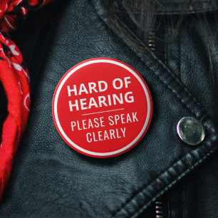 Minimalist Red Text Hard of Hearing 6 Cm Round Badge