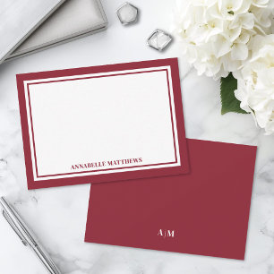 Minimalist Red Two Border Monogram Card