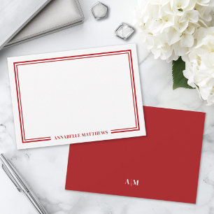 Minimalist Red Two Border Monogram Card