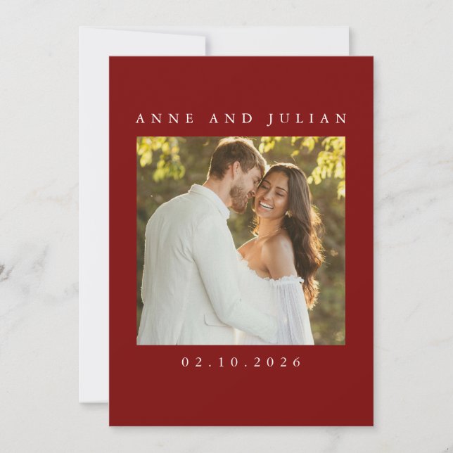 Minimalist Red Wedding Invitation with a photo (Front)