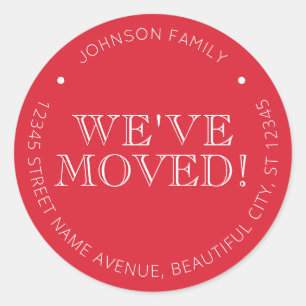 Minimalist Red We've Moved Moving New Address Classic Round Sticker