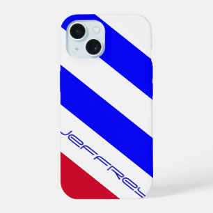 Minimalist Red, White, and Blue Stripe, Name, iPhone 15 Case