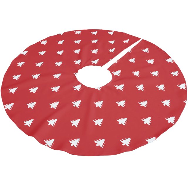 Minimalist red white Christmas trees pattern cute Brushed Polyester Tree Skirt (Angled)