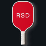 Minimalist Red White Monogram Initials Pickleball Paddle<br><div class="desc">Personalised pickleball paddles make great gifts for all occasions.  This design features a simple red background with white block-style monogram text.  You can customise the text with any initials or wording of your choice.</div>