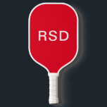 Minimalist Red White Monogram Initials Pickleball Paddle<br><div class="desc">Personalised pickleball paddles make great gifts for all occasions.  This design features a simple red background with white block-style monogram text.  You can customise the text with any initials or wording of your choice.</div>