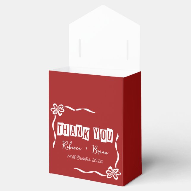 Minimalist Red & White Thank You Wedding Favour Box (Opened)