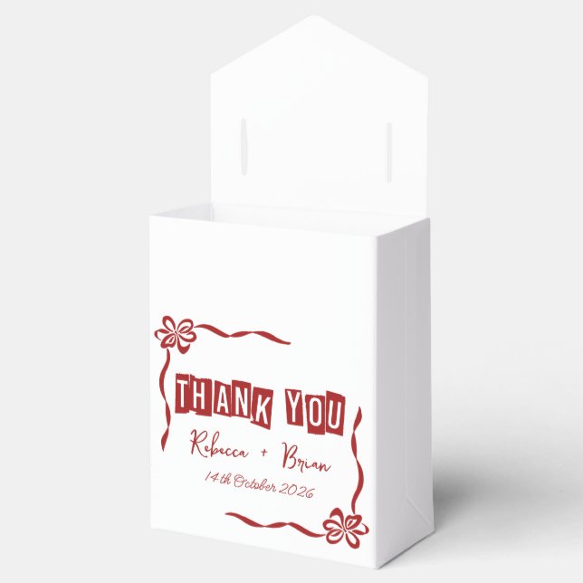 Minimalist Red & White Thank You Wedding Favour Box (Opened)
