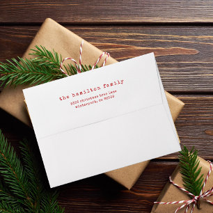 minimalist red & white typewriter text christmas envelope