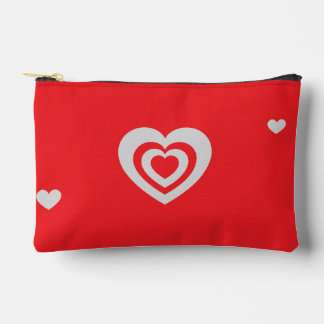 Minimalist Red with Heart Pattern Accessory Pouch
