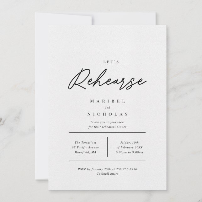 Minimalist Rehearsal Dinner Invitation (Front)