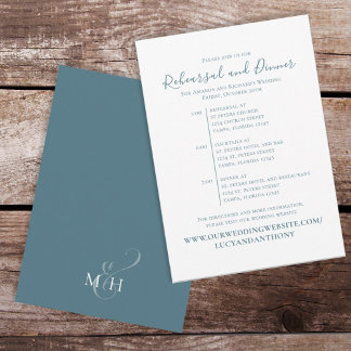 Minimalist Rehearsal Dinner Timeline Simple Blue Invitation