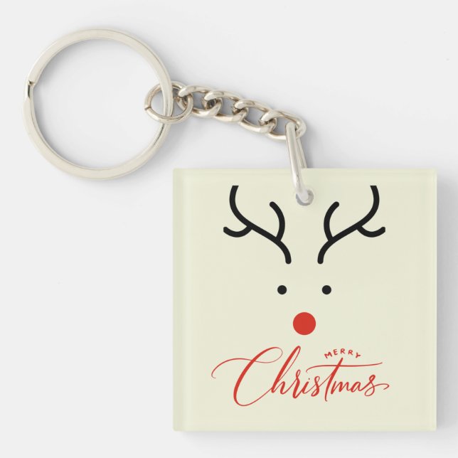 Minimalist Reindeer Face Christmas Keychain (Front)