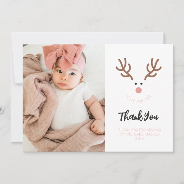 Minimalist Reindeer First Christmas Thank You Holiday Card (Front)