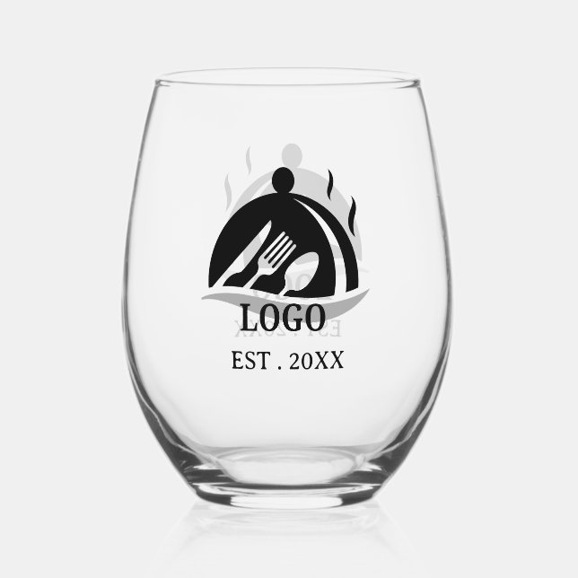 Minimalist Restaurant Logo Stemless Wine Glass (Front)