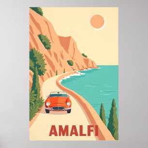 Minimalist Retro Amalfi Coast Italy Travel Poster