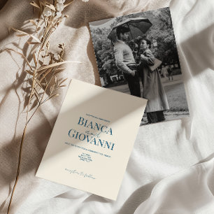 Minimalist Retro Blue Typography Wedding Invitation