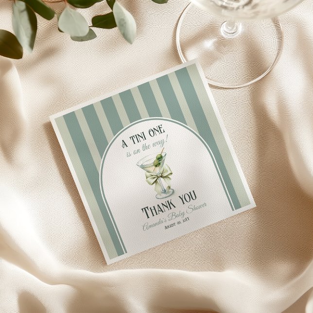 Minimalist Retro Bow Tini One Martini Baby Shower Napkin (Creator Uploaded)