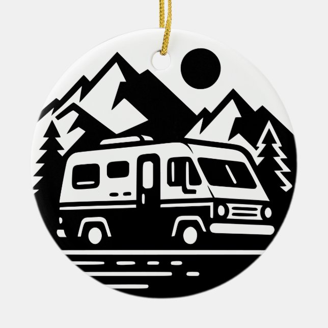 Minimalist Retro Camper Van Adventure  Ceramic Ornament (Front)