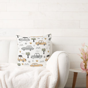 Minimalist Retro Cars Seamless Pattern in Neutral Cushion