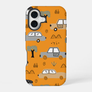 Minimalist Retro Cars Seamless Pattern in Neutral iPhone 16 Case