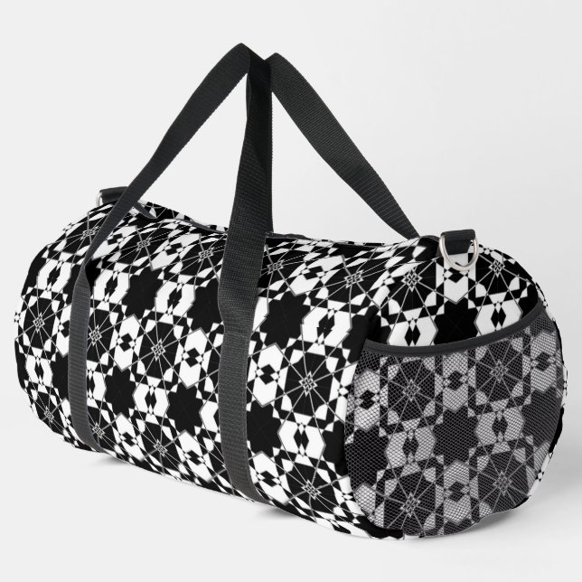 Minimalist retro check pattern – Monochrome design Duffle Bag (Right Corner)