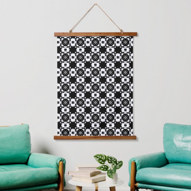 Minimalist retro check pattern – Monochrome design Hanging Tapestry (Living Room)