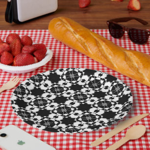 Minimalist retro check pattern – Monochrome design Paper Plate