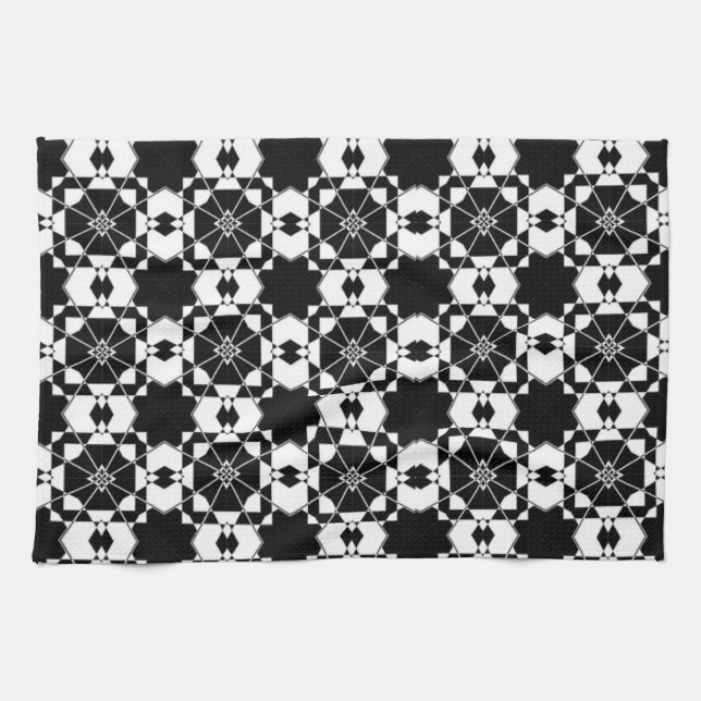 Minimalist retro check pattern – Monochrome design Tea Towel (Horizontal)