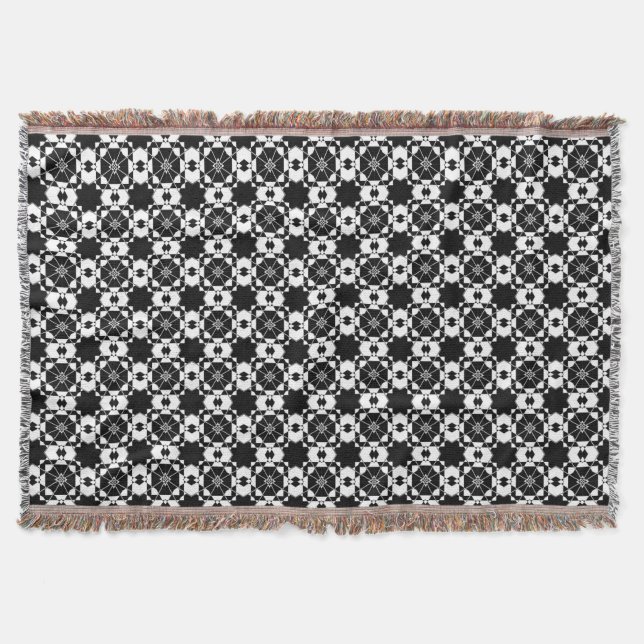 Minimalist retro check pattern – Monochrome design Throw Blanket (Front)