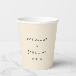 Minimalist Retro Cream Typewriter Custom Wedding Paper Cups