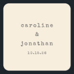 Minimalist Retro Cream Typewriter Custom Wedding Square Sticker<br><div class="desc">Retro Minimalist Typewriter Font Custom Wedding Square Sticker in Cream</div>