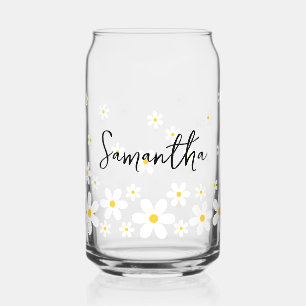 Minimalist Retro Daisies Name Can Glass