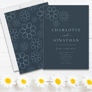 Minimalist Retro Daisy Blue Invitation