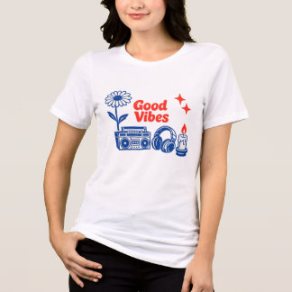 Minimalist Retro Good Vibes Line Art Collage Tri-Blend Shirt