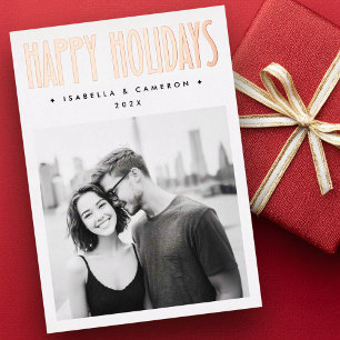 Minimalist retro Happy Holidays white Christmas Foil Holiday Card