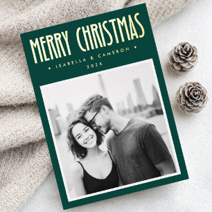 Minimalist retro Merry Christmas dark green Foil Holiday Card