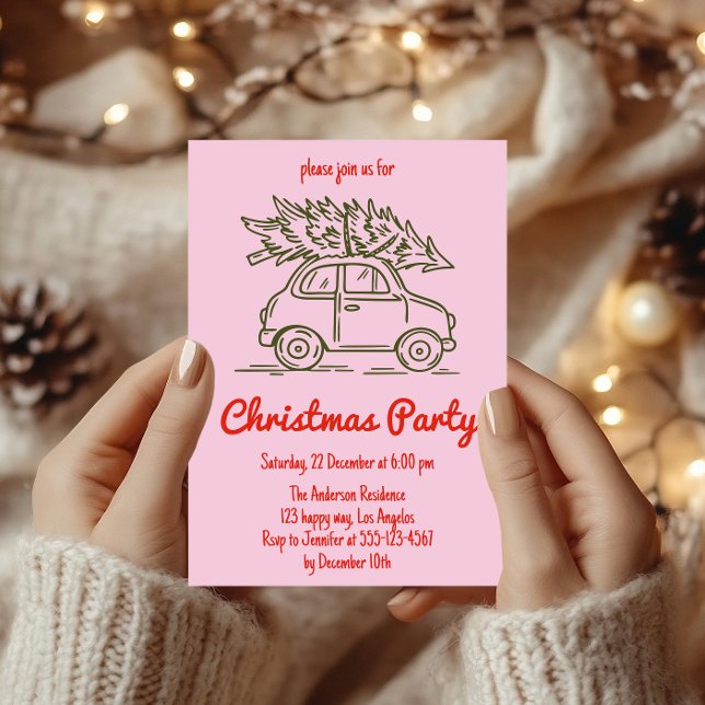 Minimalist Retro Pink Christmas Party Invitation  (Creator Uploaded)