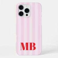 Minimalist Retro Pink Red Striped Monogram