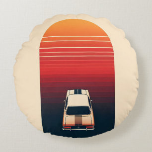 Minimalist Retro Racing Car Stripe Round Cushion