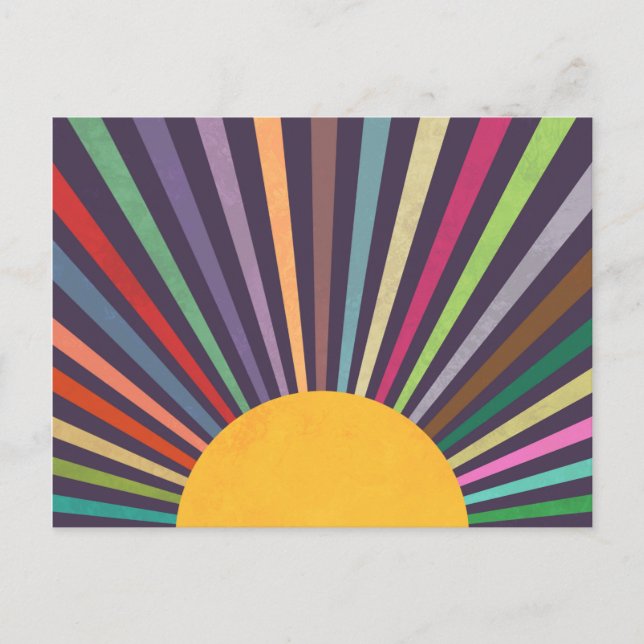 Minimalist Retro Rainbow Sun Rays Postcard (Front)